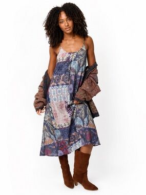 Natural Life Patchwork Lizzie Midi Boho Dress in Blue and Purple